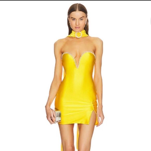 Khanums Strapless Sash Mini Dress in Sunshine Yellow - Picture 1 of 11